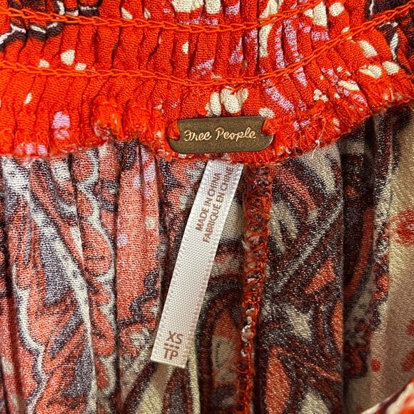 Free People Printed Double Trouble Pants XS Red Wide Leg Paisley Boho Retro - Picture 6 of 9